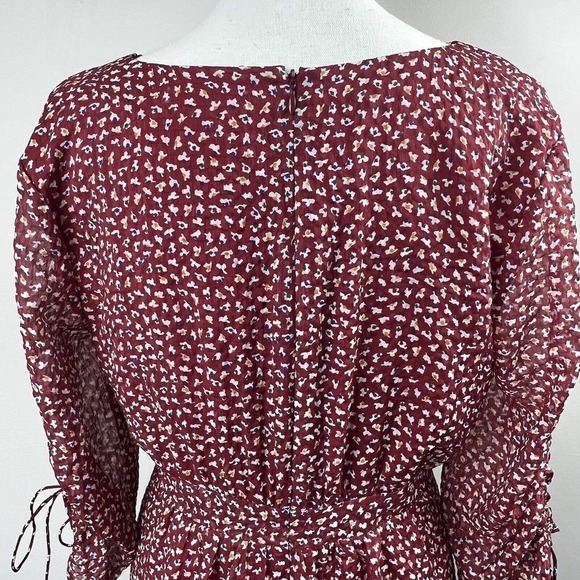 Madewell Red Floral Starviolet Mini Dress 6 V Neck Chiffon Ditzy Flowers - Picture 10 of 15